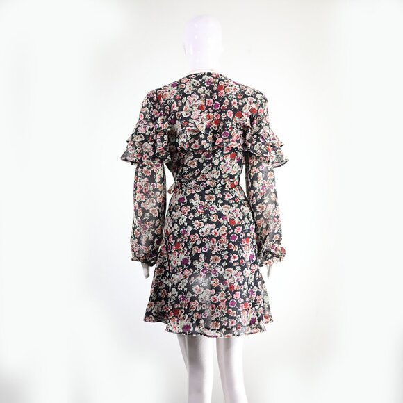 New Look Floral Print Ruffle Wrap Mini Dress Trendy - Picture 3 of 6